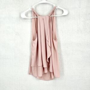 Amanda Uprichard Women's High-Neck Tie Back Asymmetrical Ruffle Light Pink Top